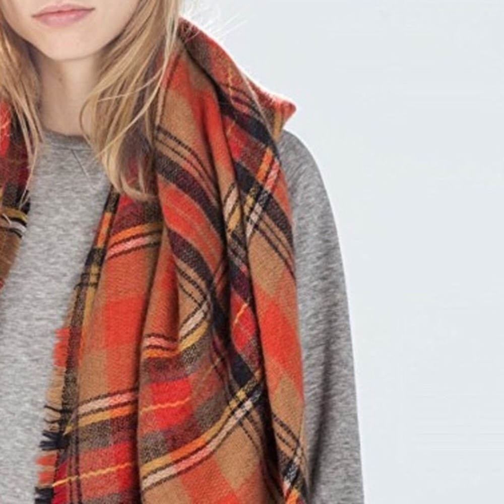 Pumpkin Spice Plaid Ultra Plush Blanket Scarf - Picture 2 of 7